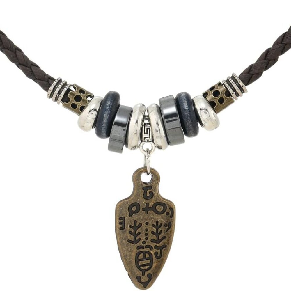 Men Women Leather Necklace Vintage Tribal Style Boho Hipppie Black Braided Beade